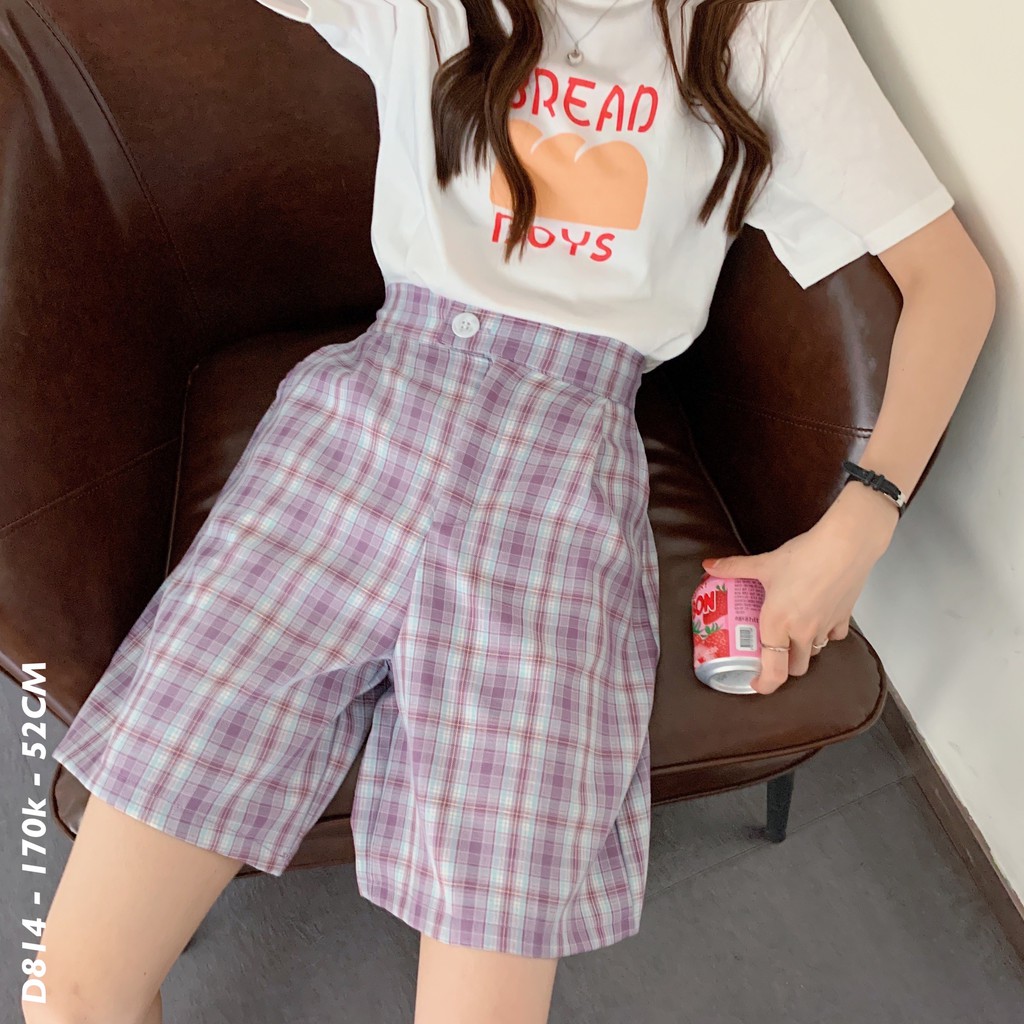 Quần Short Kẻ Cạp Khuy Lưng Chun - Mã Số: D814