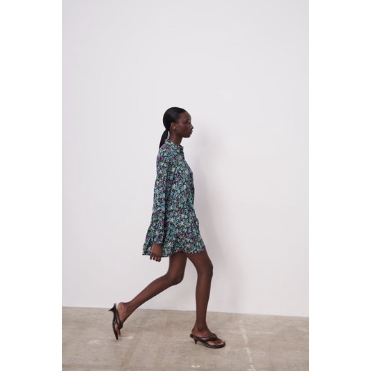 Váy baby doll hoa cổ sơ mi Zarraa canh sale, ảnh thật