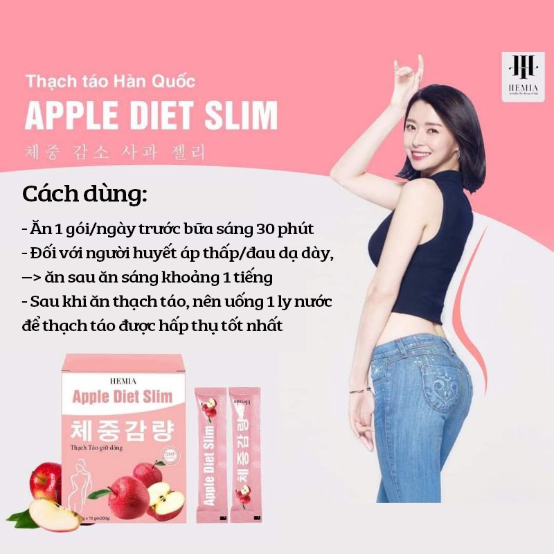 Thạch Táo Giảm Cân Hemia Chính Hãng Thạch Giảm Cân Cấp Tốc An Toàn Hộp 10 gói