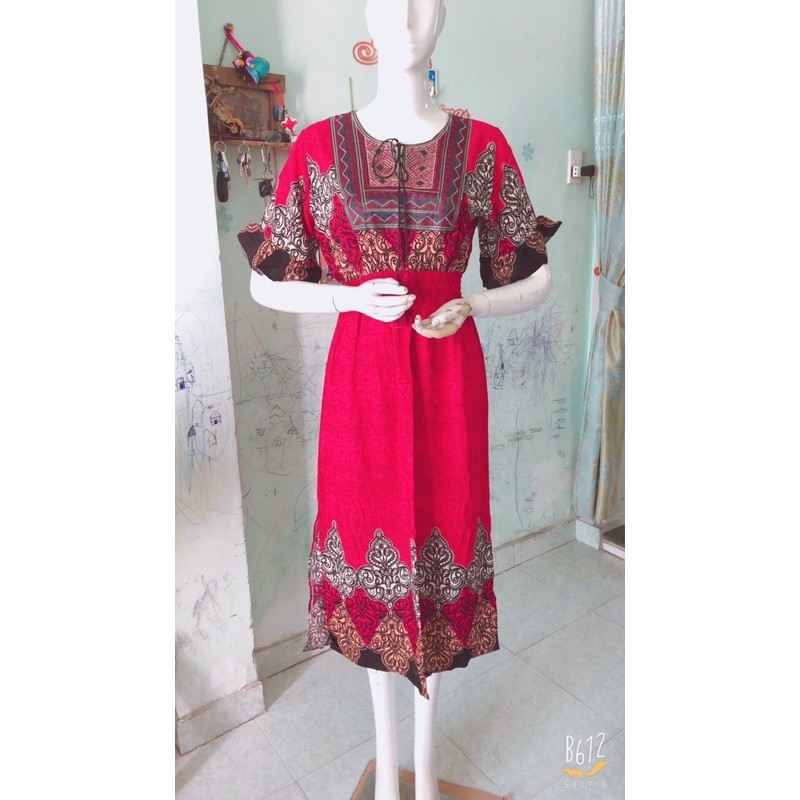 [Mã WAMT1505 giảm 10K đơn 0K] Đầm lanh lụa thêu thổ cẩm có tay (48-65ký) | BigBuy360 - bigbuy360.vn