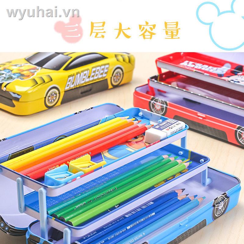 Hộp bút xe hơi Disney ba tầng bằng sắt sáng tạo đa dụng cho học sinh tiểu học