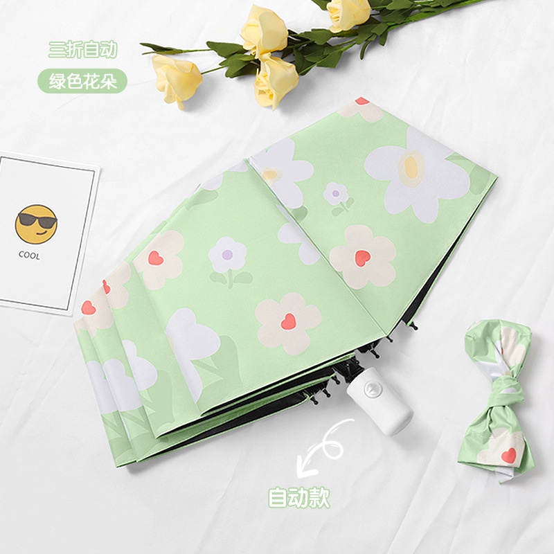 Dù Che Nắng Tự Động Chống Tia UV Chất Liệu Vinyl Họa Tiết Hoa
