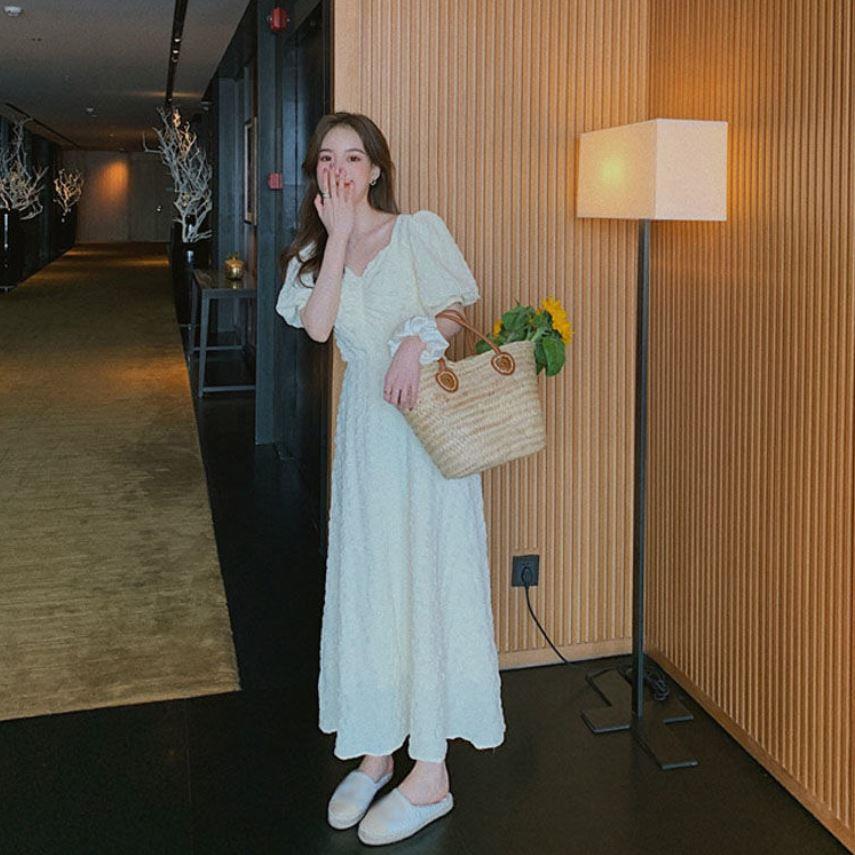 Đầm lửng chiết eo phong cách Pháp thời trang thanh lịch cho nữ