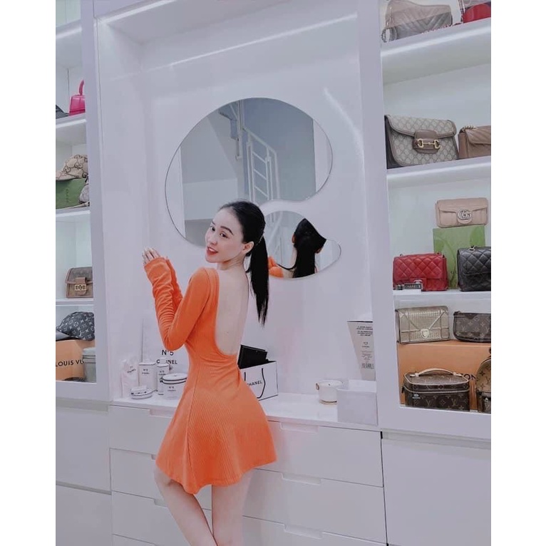 Đầm hở lưng tay dài - đầm nữ sexy xoè - Đ0071 | steven.factory