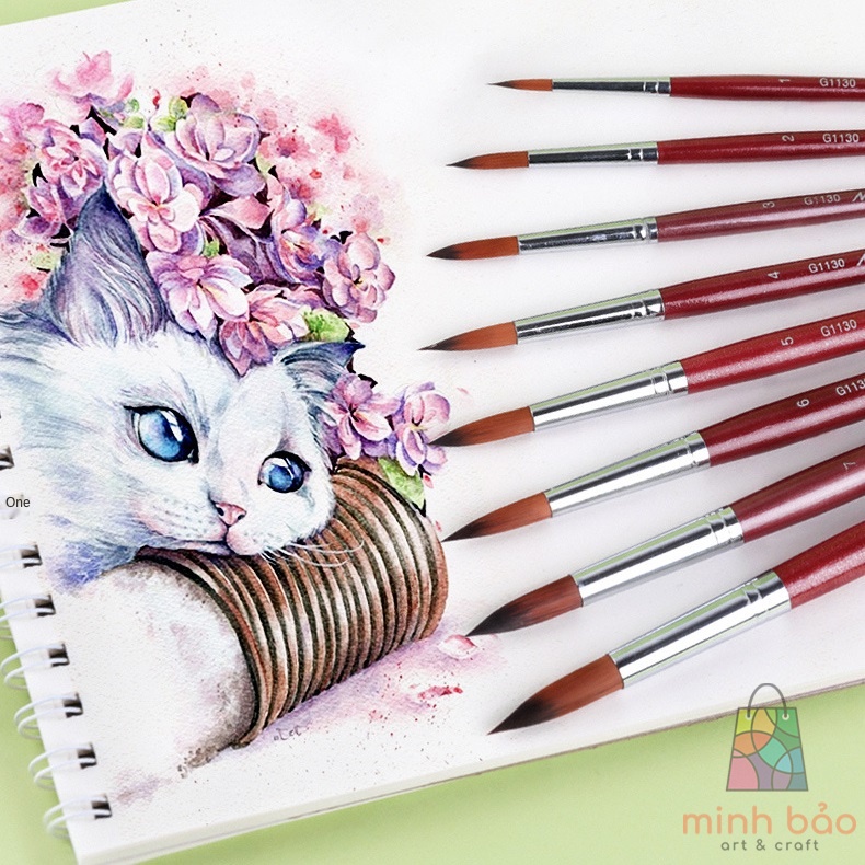 BỘ 8 CÂY CỌ VẼ MÀU NƯỚC, ACRYLIC, SƠN DẦU ĐẦU NHỌN MARIE'S G1130