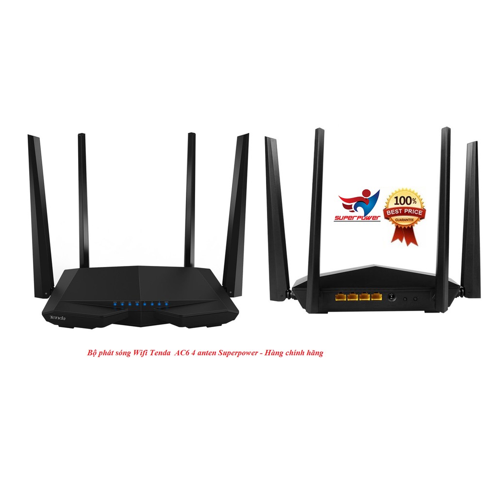 Bộ phát sóng Wifi Tenda AC6 4 anten Superpower - Hàng chính hãng