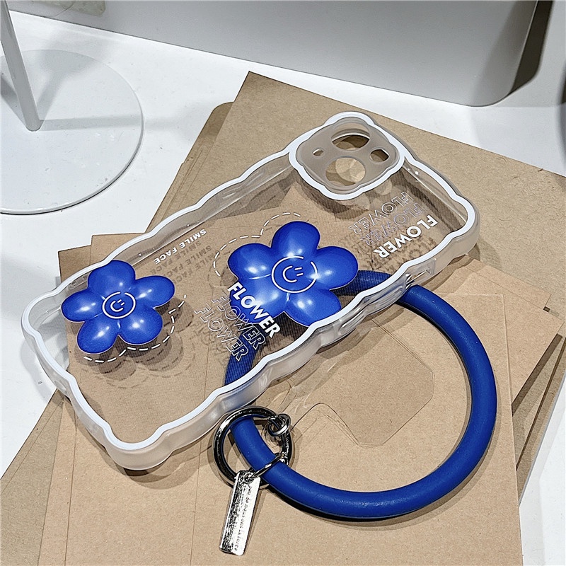 Ốp lưng iphone Ốp Điện Thoại Silicon Hình Hoa Xanh Dương Phối Vòng Đeo Tay Phù Hợp Cho Apple 13 Iphone 12 11 14pro 6 6Splus X XR Promax Dinuo case