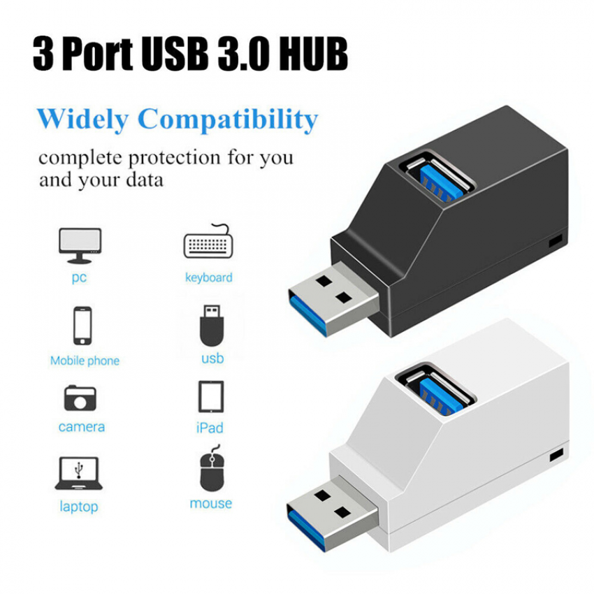 Bộ chia USB di động nhỏ 2.0 3 cổng Bộ chia USB nội tuyến Hub mở rộng cho PC Máy tính xách tay Macbook Điện thoại di động Đầu đọc đĩa U tốc độ cao cho Xiaomi