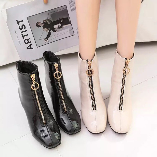 (Ảnh thật) ORDER Bốt da bóng cổ cao khoá tròn hàng Quảng Châu cao cấp