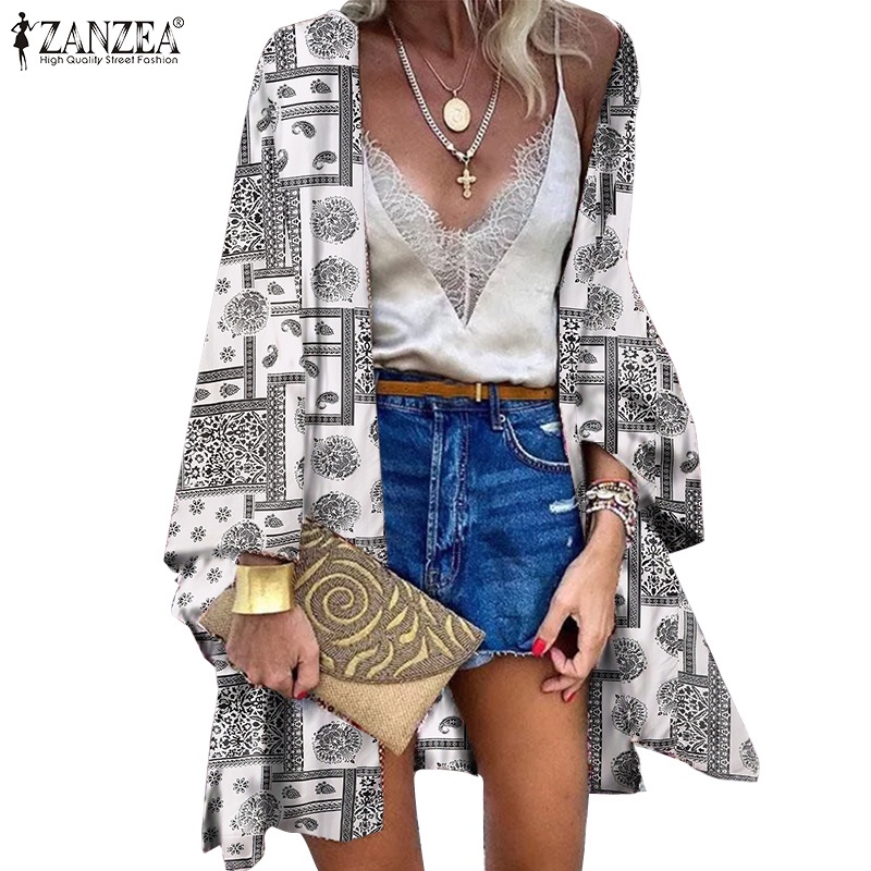 Áo khoác cardigan ZANZEA tay dài in hoa thời trang vintage nữ tính