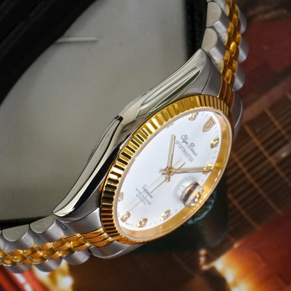 Đồng hồ nam dây kim loại mặt kính sapphire automatic Olym Pianus OP89322 OP89322AGSK trắng