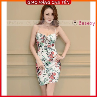 đầm hoa lá ôm sát body gợi cảm thắt dây ngực