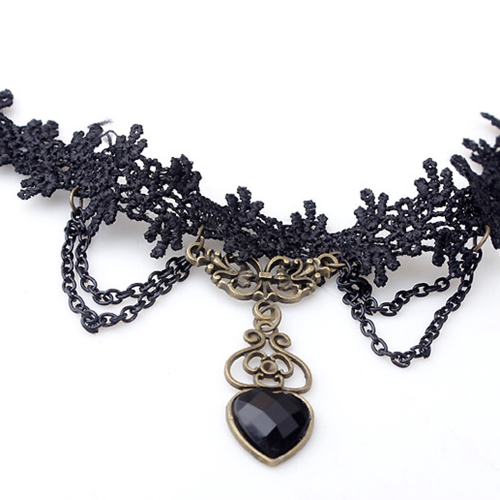 Vỏng cổ Choker + vòng tay ren hoa đính đá hinh tim xinh xắn
