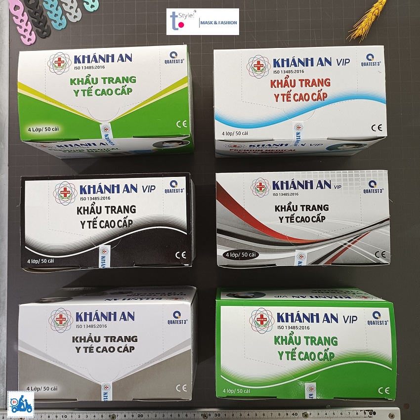 [Rẻ vô địch] Hộp 50 cái khẩu trang y tế Khánh An 4 lớp kháng khuẩn - nhiều màu