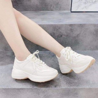 Giày Thể Thao Nữ Sneaker Da Mịn Đế Nâu