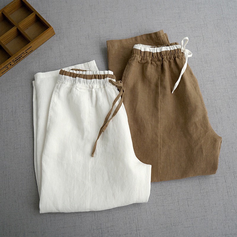 Bán Hạ Giá ~ Quầy Cắt Thương Mại Nước Ngoài Bằng Lanh Cotton Buộc Dây Mắt Cá Chân Kiểu Retro Đơn Giản Cho Nữ