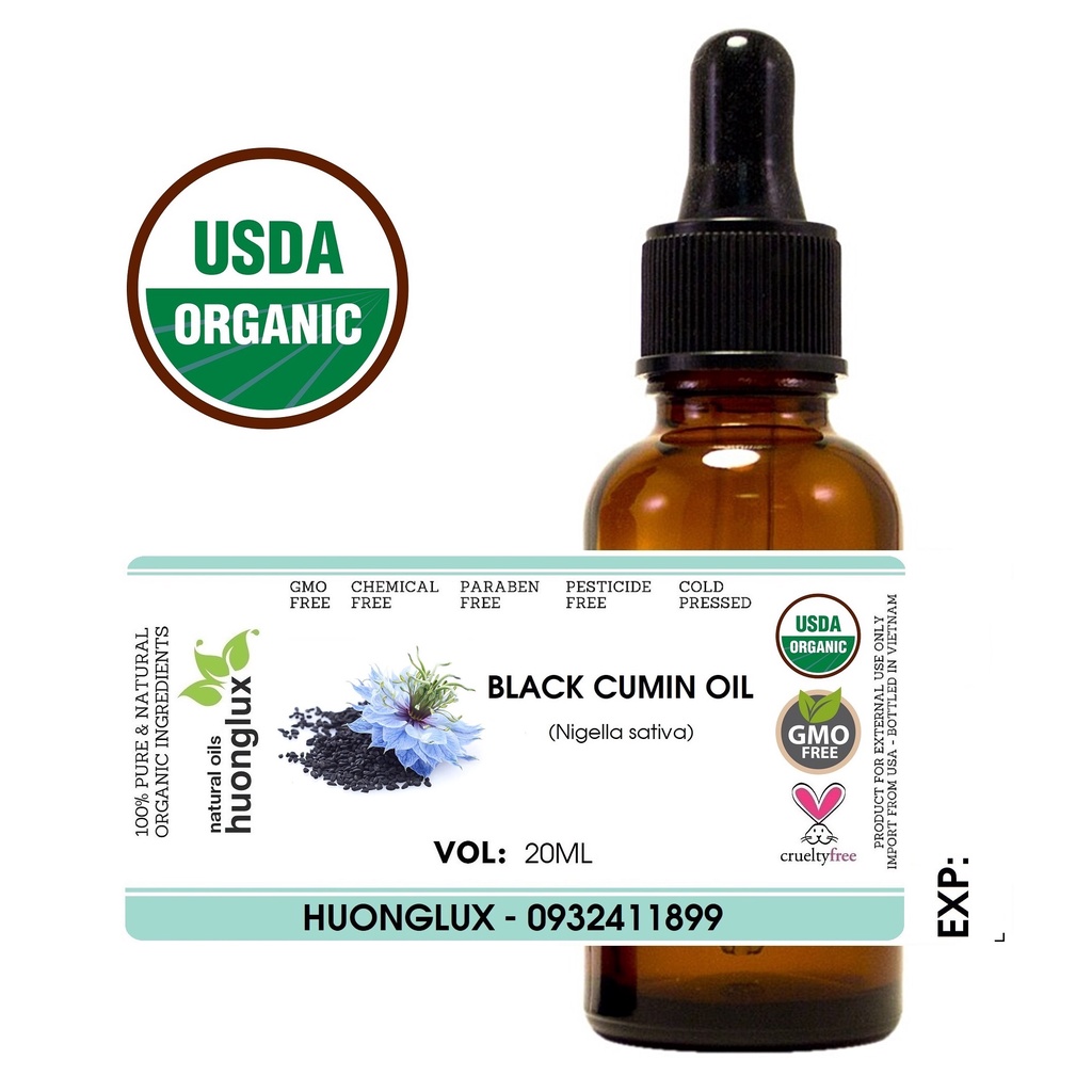 USDA Organic dầu hạt Thì là đen Black cumin seed oil hữu cơ nguyên chất