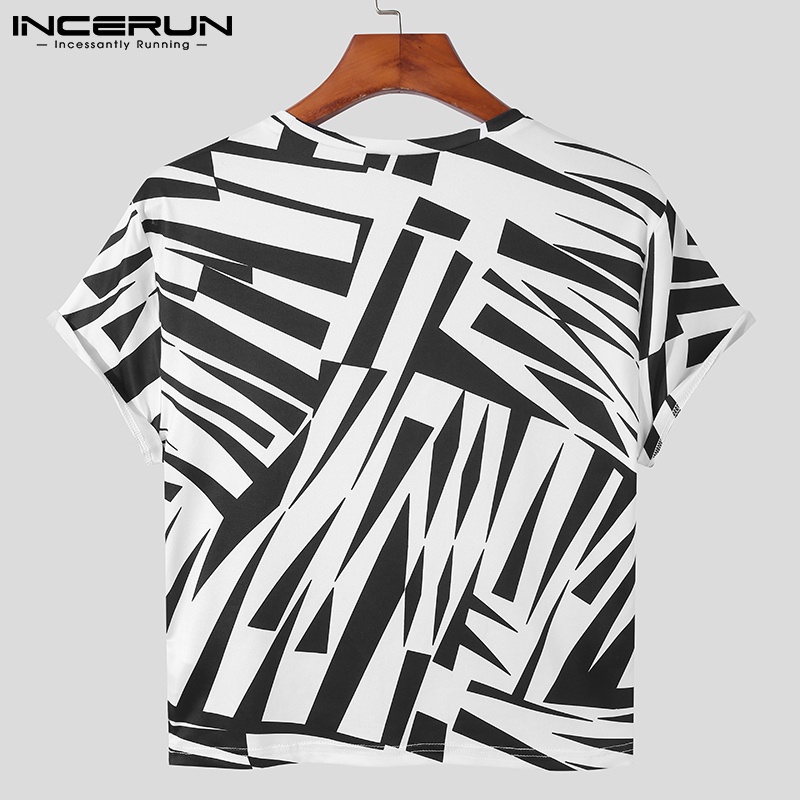 Áo thun lửng INCERUN tay ngắn họa tiết sọc ngựa vằn thời trang cho nam