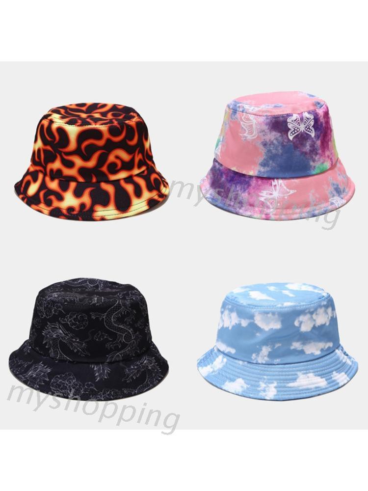 Nón Bucket Hoạ Tiết Bướm/ Rồng/ Lửa Phong Cách Hip Hop Cho Unisex