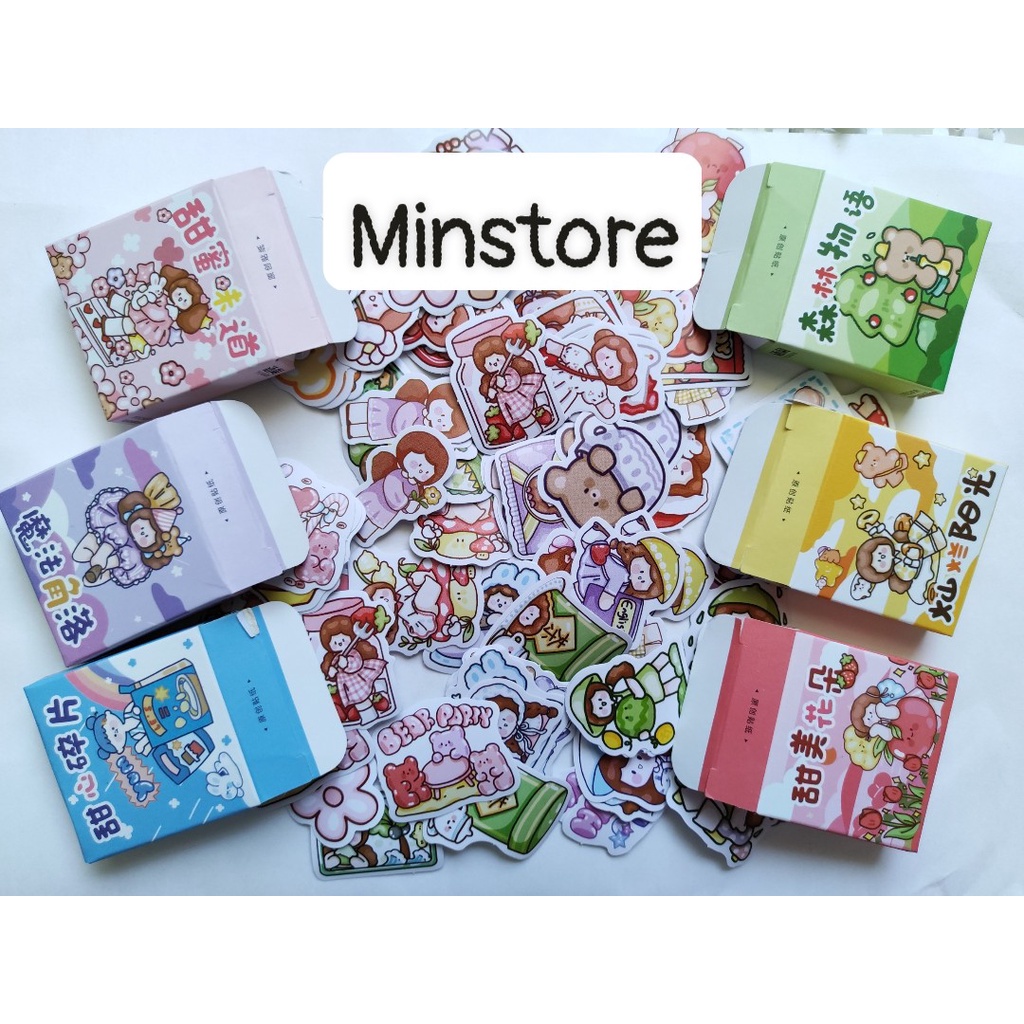 Hộp 45-50 miếng hoặc 300 miếng dán sticker hình dán trang trí siêu dễ thương