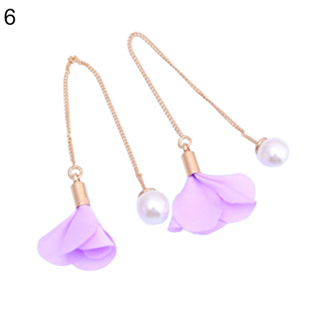 Bông Tai Dáng Dài Đính Hoa Và Ngọc Trai Nhân Tạo Thời Trang