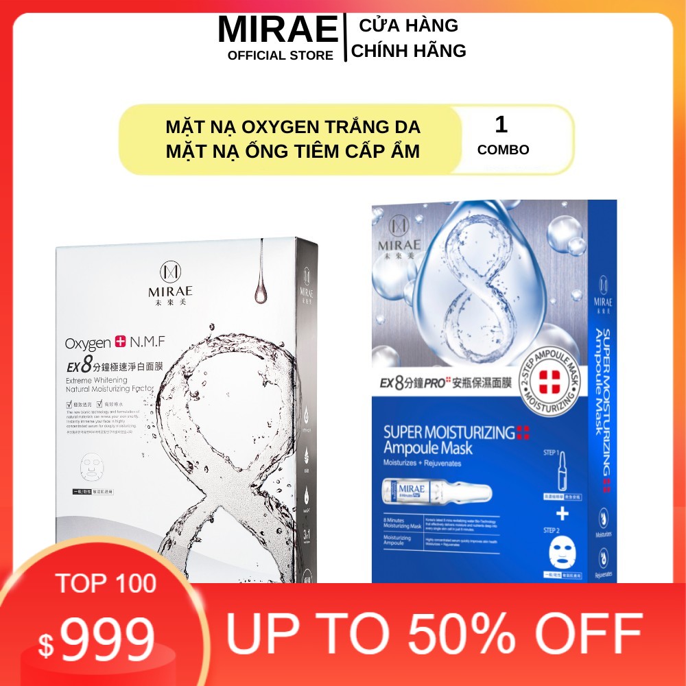 Combo 2 Hộp Mặt Nạ Oxygen - Mask Ống Tiêm Cấp Nước  Đài Loan Mirae EX 8 Phút Dưỡng Da Cấp Tốc 20g x 5 miếng / Hộp