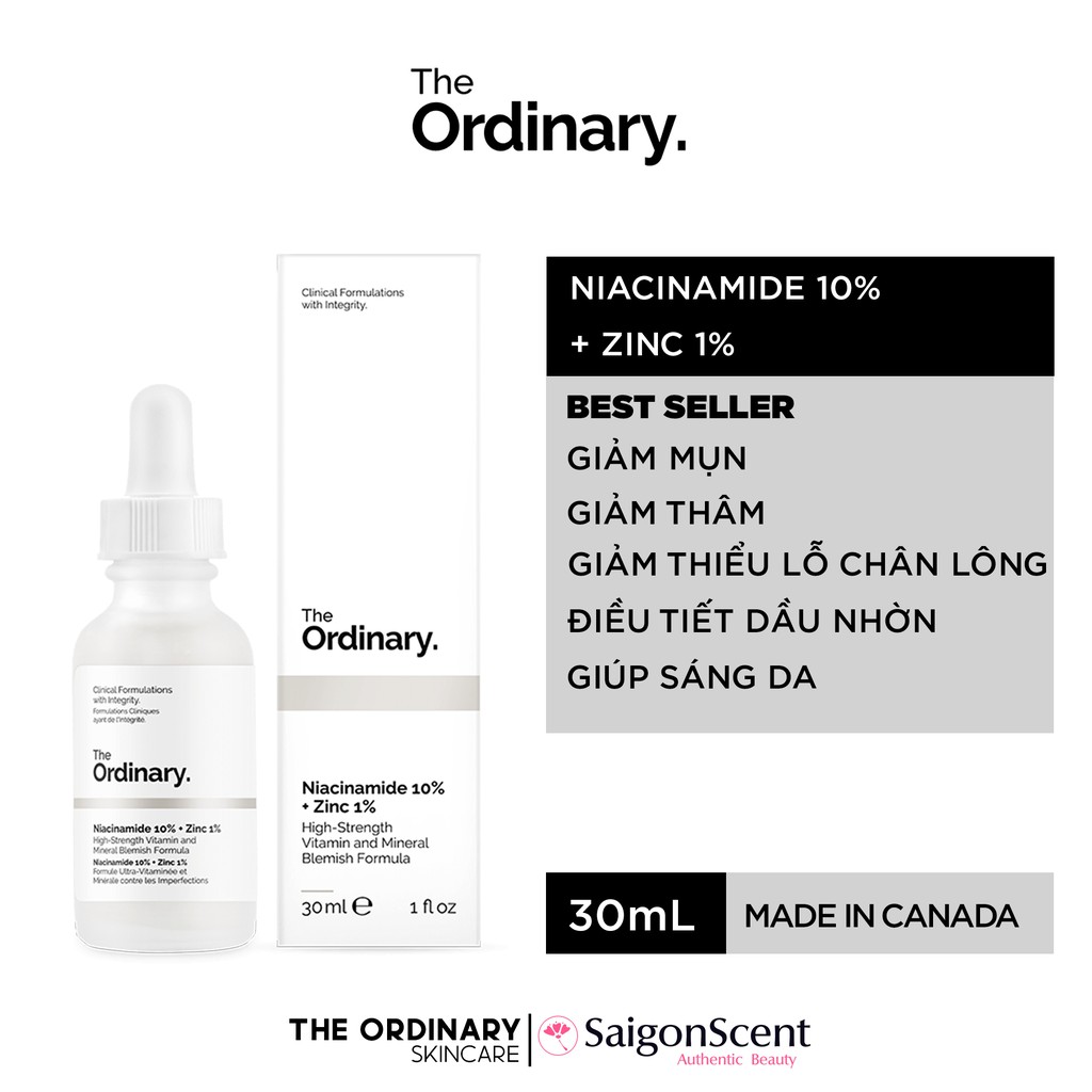 [Mã SKAMPUSH9 giảm 10% đơn 200K] Tinh chất giảm mụn The Ordinary Niacinamide 10% + Zinc 1% ( 30mL )