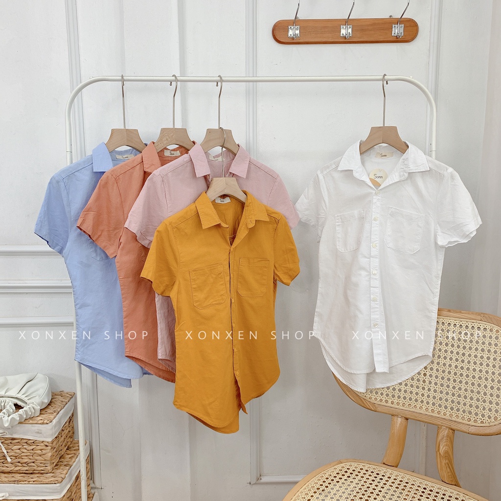 Áo sơ mi nữ công sở tay ngắn chất vải thấm hút mồ hôi XONXEN SHOP freesize mã 105