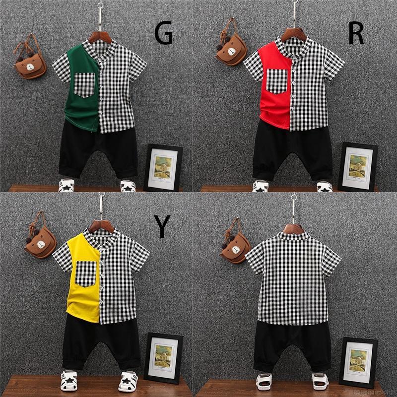 Bộ áo ngắn tay kẻ ca rô + quần short cho bé