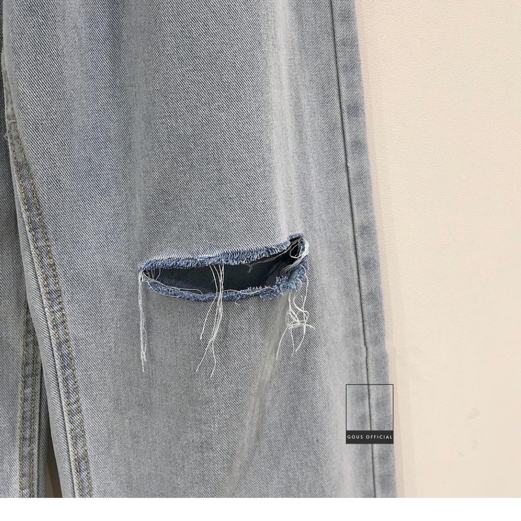 Quần Jean Nữ Form Rộng Quần Bò Thiết Kế Dáng Suông Ống Đứng Rách Gối Cá Tính Năng Động BYKO Màu Xanh 2682 GOUS OFFICIAL
