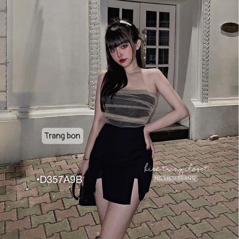 Đầm Ôm Body Dáng Suông Lưới Nhún Cúp Ngực Váy Suông Ngắn Xẻ Tà Kèm Quần Trong Sexy Gợi Cảm