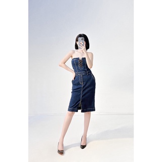 Đầm ống jean thắt dây xẻ tà