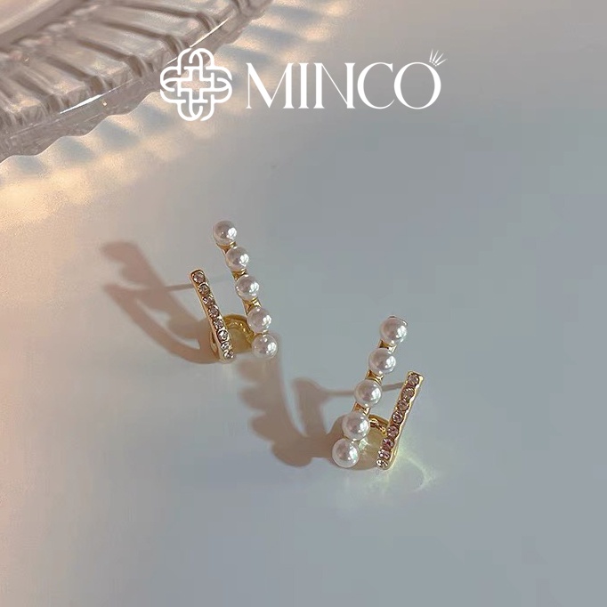 Bông tai nữ Minco Accessories hoa tai ngọc trai nhân tạo kẹp vành đính đá lấp lánh phụ kiện thời trang thanh lịch BT96