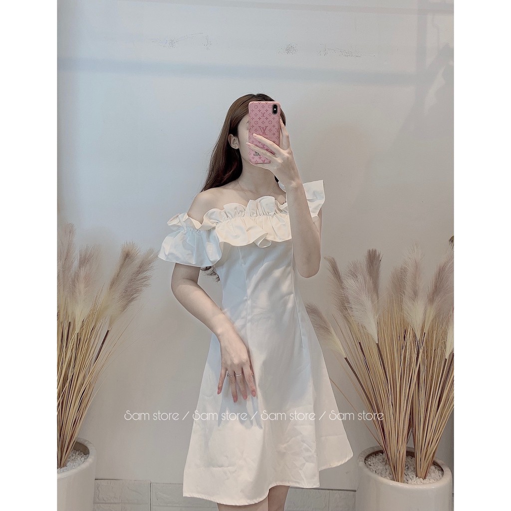 Đầm-váy bèo vai trắng