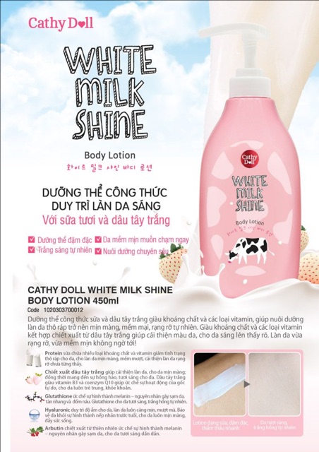 Sữa Dưỡng Thể Sữa Bò Cathy Doll Body Lotion 450ml White Milk Shine