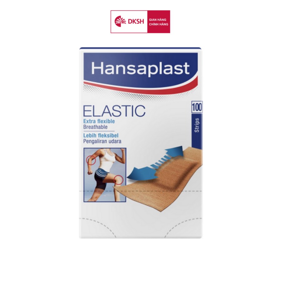 Băng cá nhân Hansaplast Elastic (hộp 100 miếng) - Bằng vải co giãn và cực kỳ thoáng khí - Thương hiệu của Đức