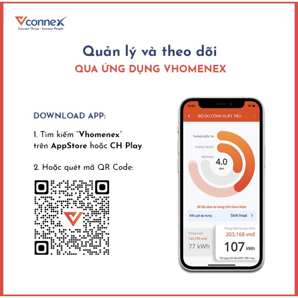 Công tắc thông minh chữ nhật không viền Vconnex - Điều khiển từ xa, Wi-Fi 2.4 Hz, công suất 2500W