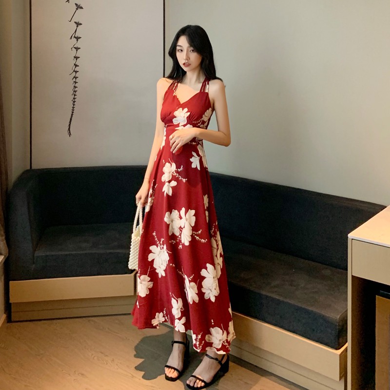 [Có Sẵn M đỏ] Váy Maxi Hoa 2 Dây Sang Chảnh | BigBuy360 - bigbuy360.vn