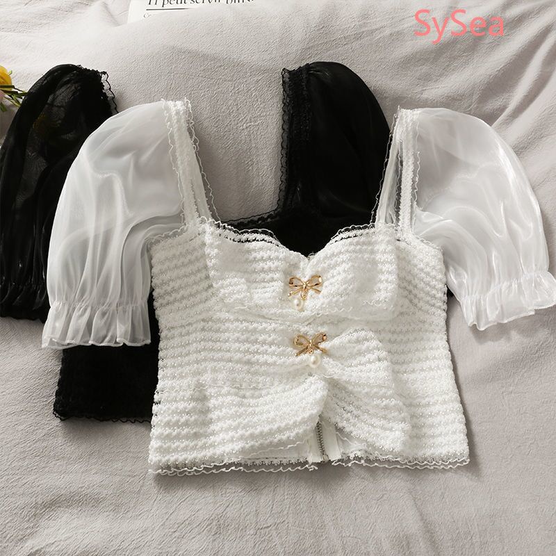 Áo Croptop Cổ Vuông Phối Ren Kiểu Pháp Thời Trang Mùa Hè Cho Nữ