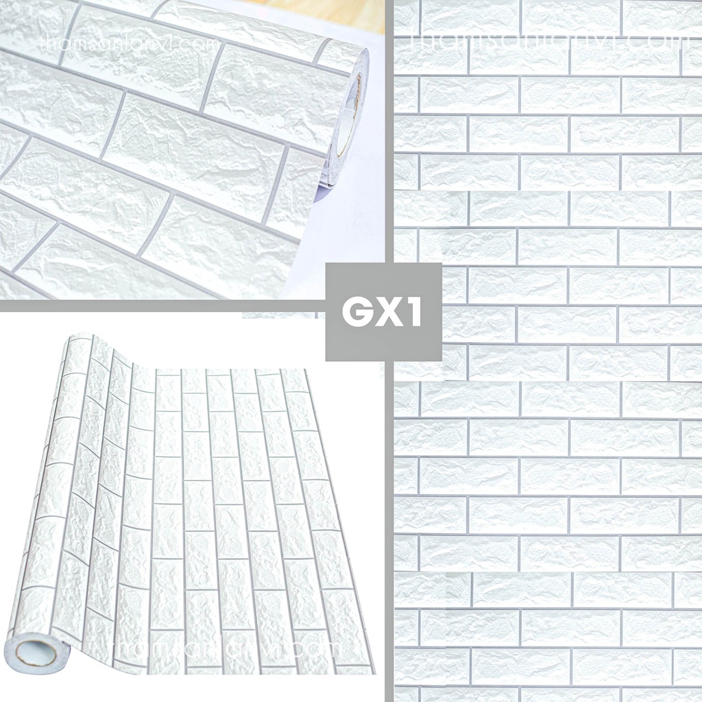 Giấy dán tường giả gạch hoa văn 3D giấy dán tường decal có sẵn keo mặt sau khổ 1,2m
