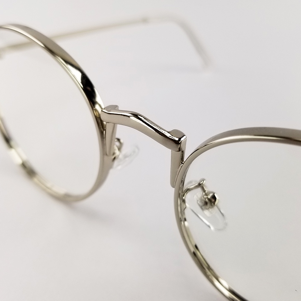 Gọng kính cận nữ, nam, mắt giả cận tròn kim loại màu bạc GC3019. Tròng 0 độ chống ánh sáng xanh, chống tia UV