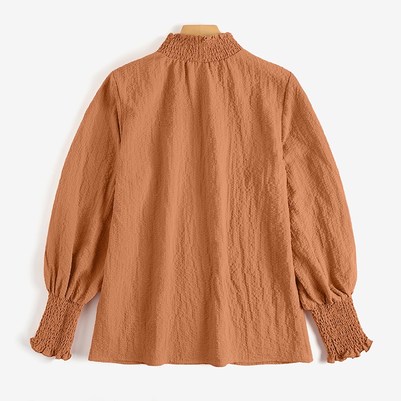 Áo kiểu Zanzea tay dài cổ đứng màu trơn thiết kế xếp ly phong cách vintage thời trang cho nữ