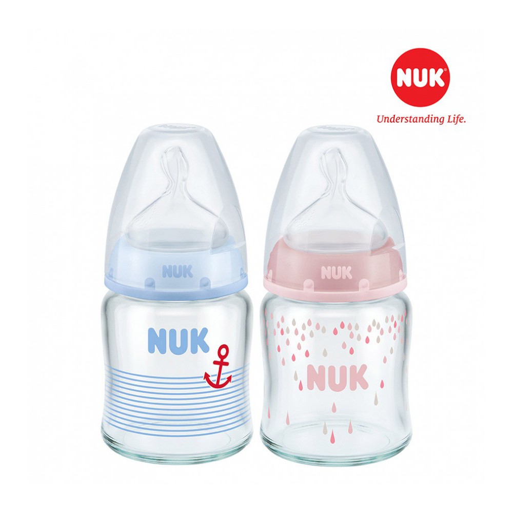 Bình sữa Nuk thủy tinh cổ rộng 120ml silicone BS060