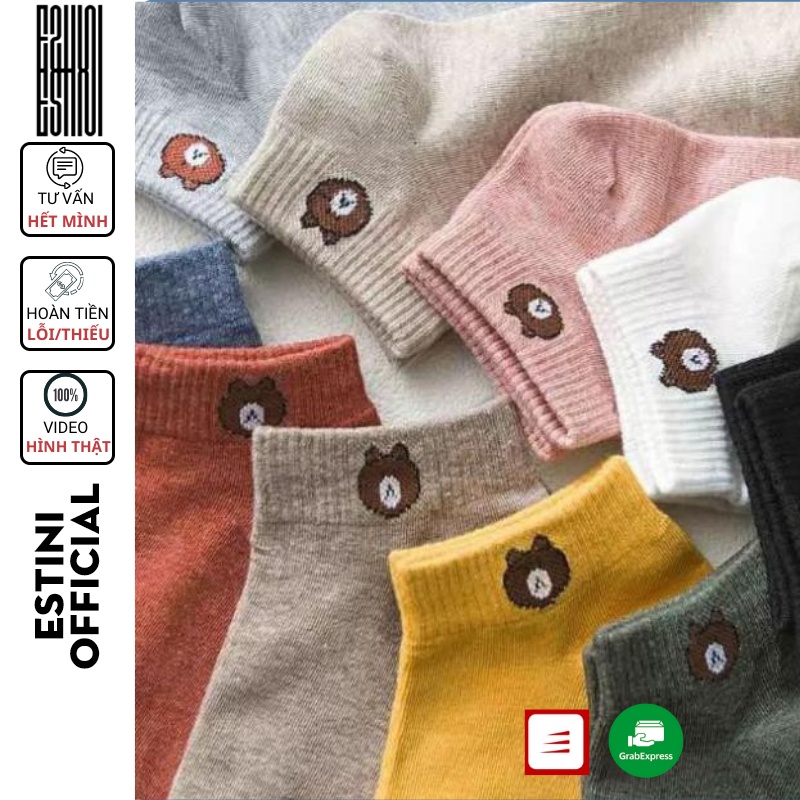 Set 10 Đôi Tất Nữ, Vớ Nữ Hình Gấu Brown Kèm Túi Đựng Siêu Xinh