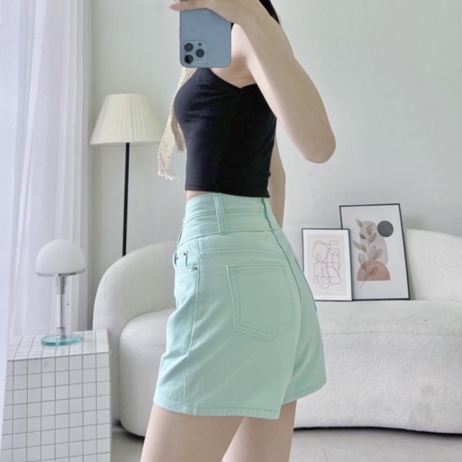 Quần đùi kaki nữ lưng cao hai nút siêu dễ thương