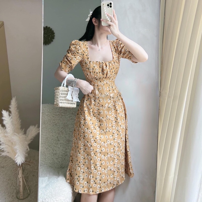 💥CÓ SẴN💥 Đầm hoa midi xếp ly ngực tôn dáng- Đầm hoa mùa hè - Đầm công sở đẹp thanh lịch ♥️ẢNH THẬT♥️