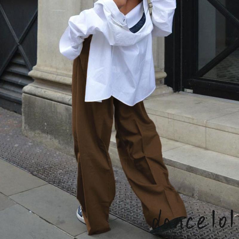 Quần Dài Ống Rộng Lưng Thấp Cài Khóa Kéo Phong Cách Vintage Thời Trang Cho Nữ 1O1