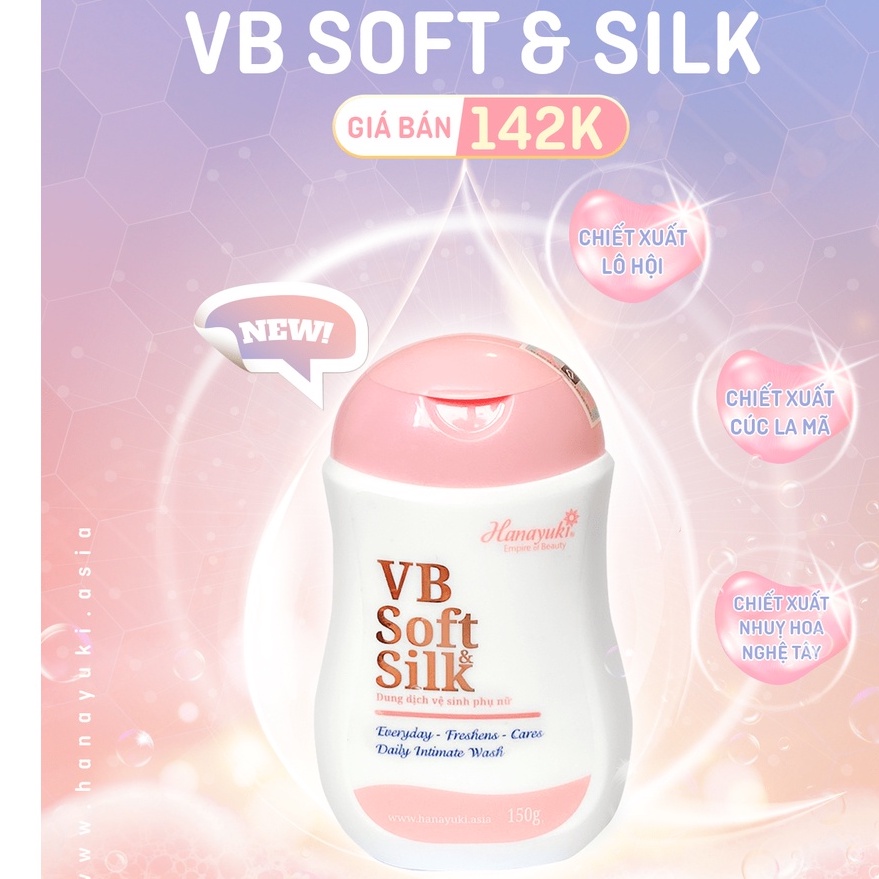 Dung Dịch Vệ Sinh Hanayuki VB Soft &amp; Silk 150gr Phiên Bản Màu Hồng Cao Cấp, Nước Rửa Phụ Khoa Cho Nam và Nữ