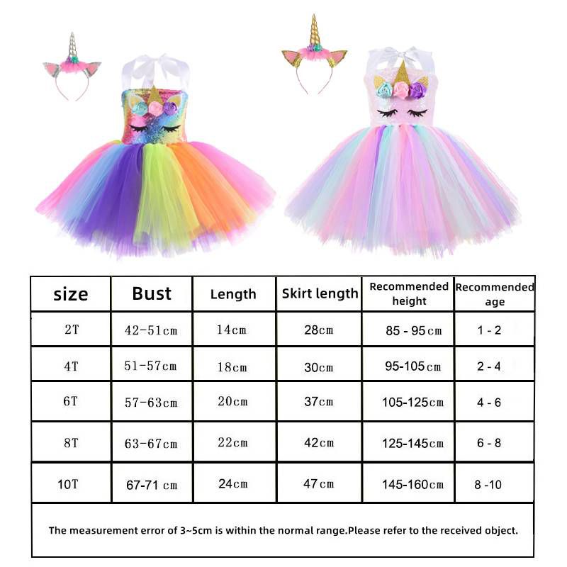 Unicorn girl Cosplay Girls Dress Rainbow Pattern Halloween Party Dress Hair Band Suit kid gift