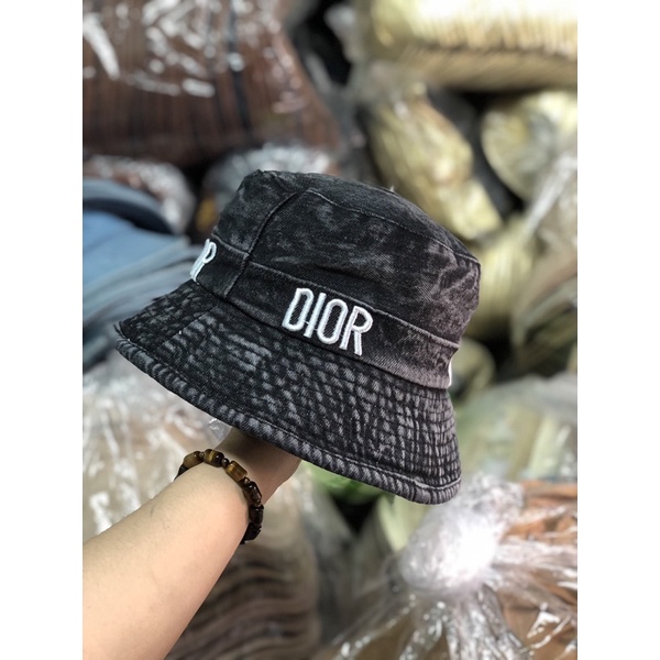 MŨ BUCKET JEAN THÊU LOGO TRẮNG CHỮ DR - MŨ VÀNH NAM NỮ